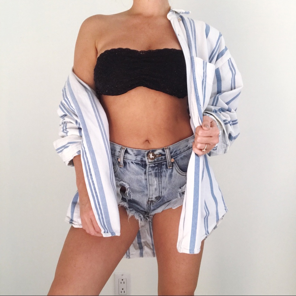 ✨ Vintage Blue & White Striped Oversized Button Up